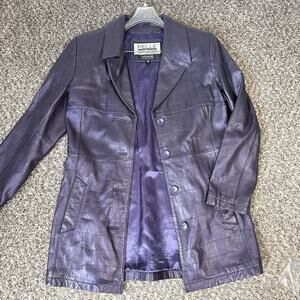VTG Wilsons Leather Pelle Studio Purple Croc Sheen Leather Coat Jacket Small